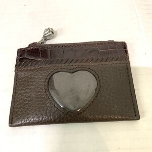 Brighton Coin Change Purse ID Pocket Card Holder Mini Black Brown Heart Leather